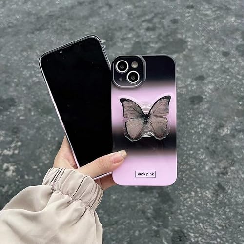 Miniatura 4 de Funda de teléfono con diseño de mariposa degradada y rosa compatible con iPhone 11, bonita funda de teléfono de mariposa negra 3D rosa fría con