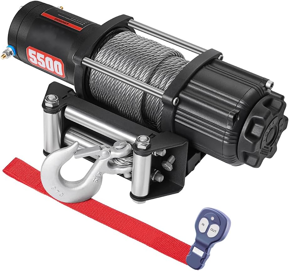 HEDGFOX 5500lb Electric Steel Cable Winch ATV/UTV Winch, Electric Winch 12V DC