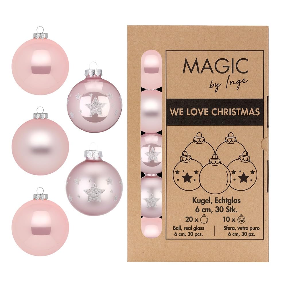 Weihnachtskugeln Glas 6cm x 30 Stück mit Sternenmuster in Kartonbox Christbaumkugeln Lovely Magnolia