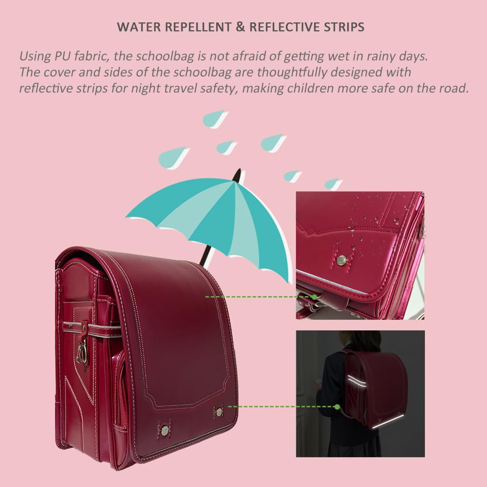 Schulranzen Schulranzen PU-Leder Großer Rucksack mit automatischem Schloss Leichter Bücherrucksack für und, Blau, 35 * 26 * 19 cm (Rot 35 * 26 * 19 cm)