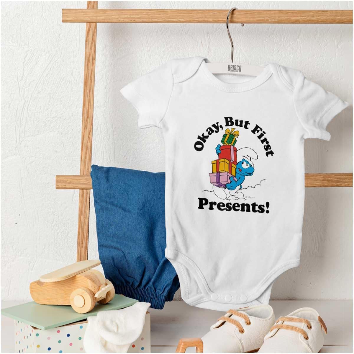 Brisco Brands Smurfs Cartoon Christmas Presents Baby Romper Boys or Girls