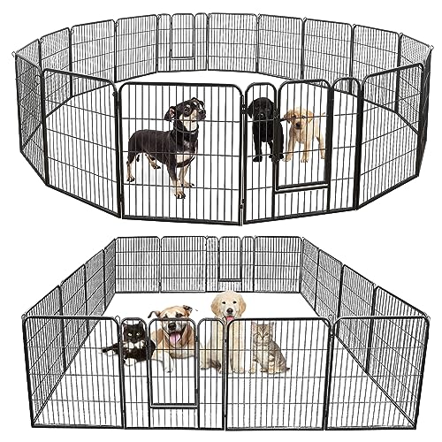 Epetlover Dog Playpen 32 Inch Height for Small Medium Dogs, Heavy Duty Exercise Pen Pet Crate Cage with Doors for Indoor Outdoor Use, Black