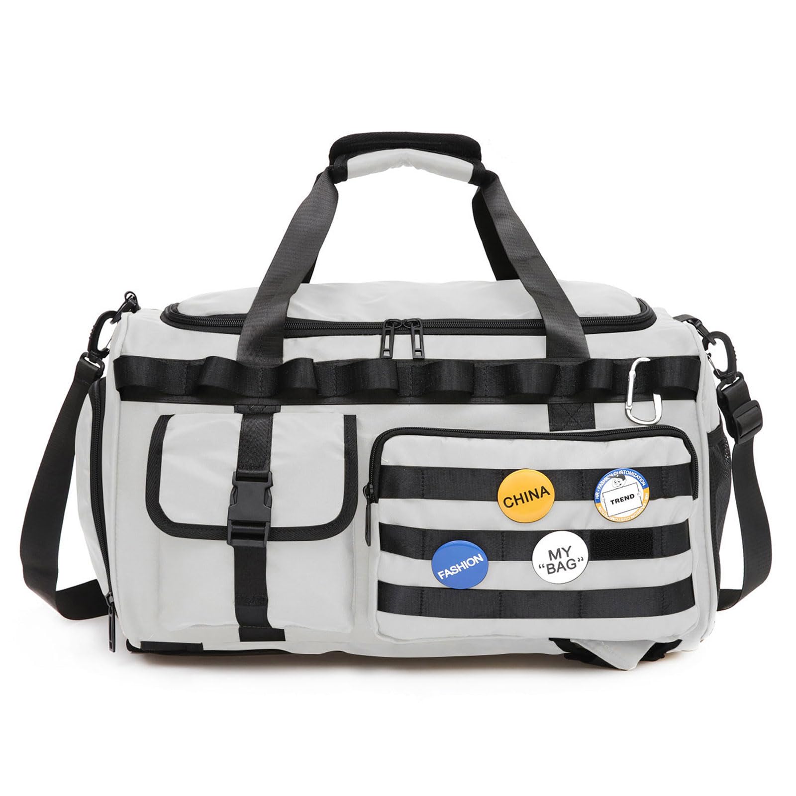 Yaopeing Gym Bag for Men Women,3 in 1 Sports Travel Duffel Bag with Shoe Compartment,Carry on Workout Backpack with Wet Pocket,White Grey