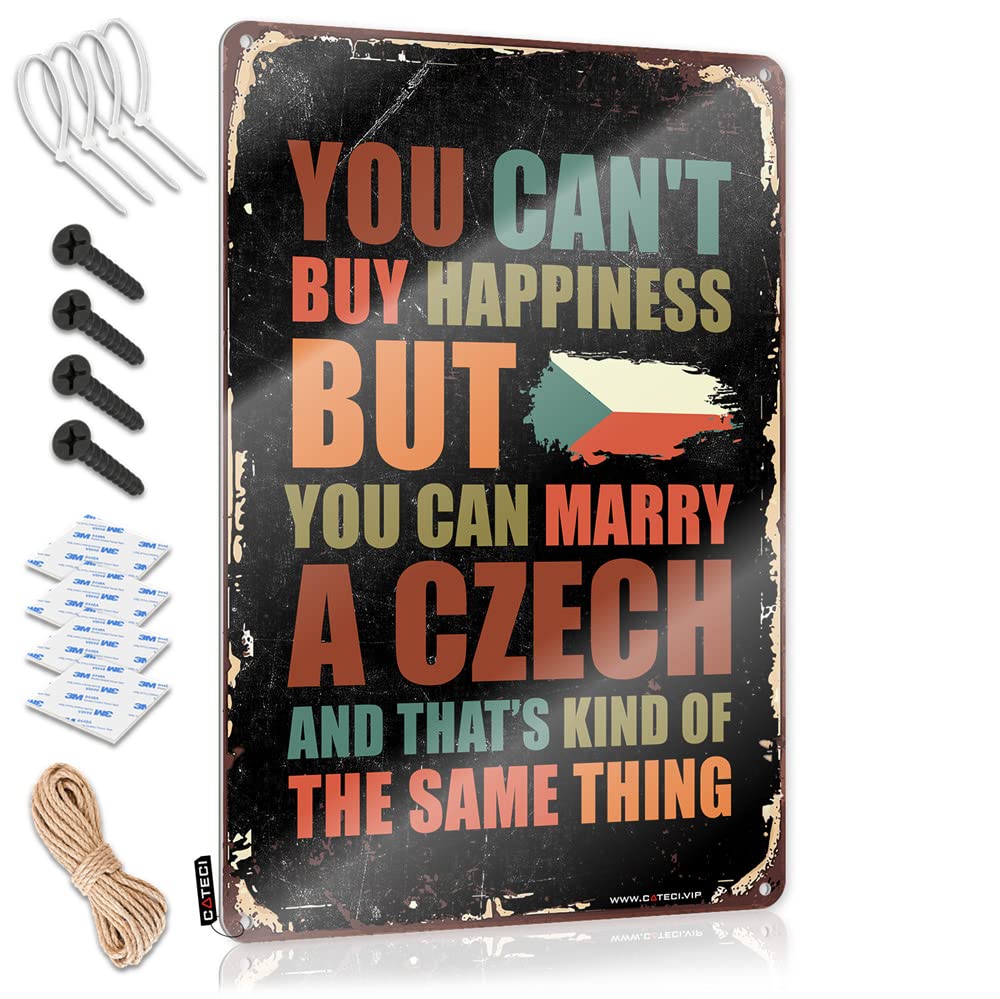 STWNVOITV Funny Wall Decor Signs You Can'T Buy Happiness But Can Marry A Czech Sign Bar Decor For Home Tin Metal Bar Signs(30X40CM)