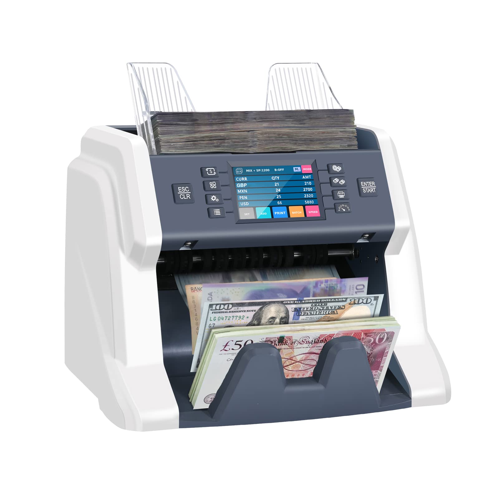 RIBAO TECHNOLOGYBC-55 Multi Currency Mixed Denomination Currency Counter and Counterfeit Detector UV/MG/IR/Image Sensor Banknote Money Counter and Sorter Serial Number Record