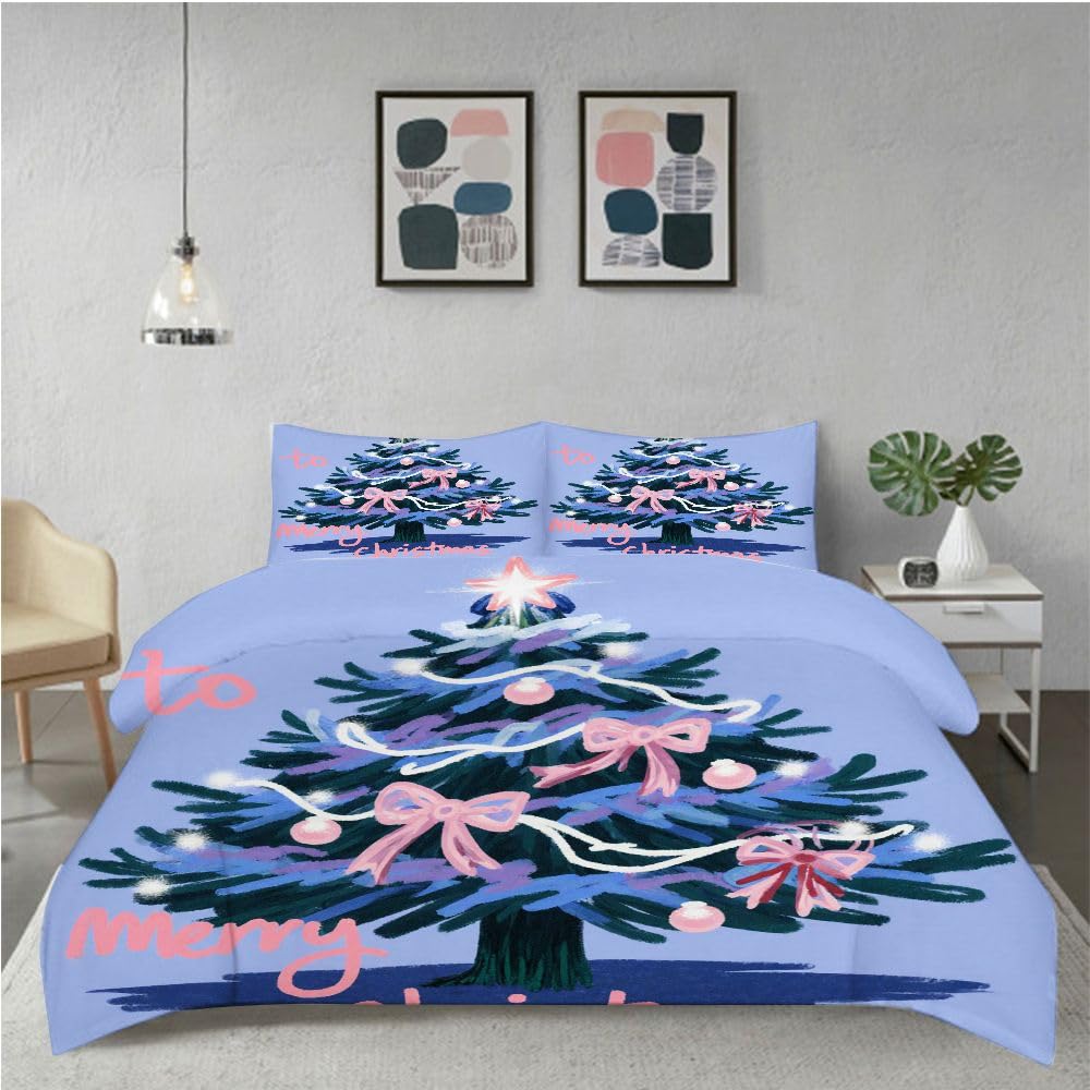 Juego de Cama 3 Piezas 3D 220x240 cm, Tema Navideño, Juego de Cama Extra Grande de 3 Piezas, Microfibra Ultraligera, Respirable, Lavable A MáQuina, Cintas de Fijación en Esquinas_6890