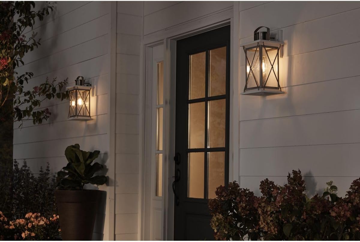 Progress Lighting Barlowe Collection 1-Light Clear Seeded Glass Farmhouse Outdoor Medium Wall Lantern Light Stainless Steel
