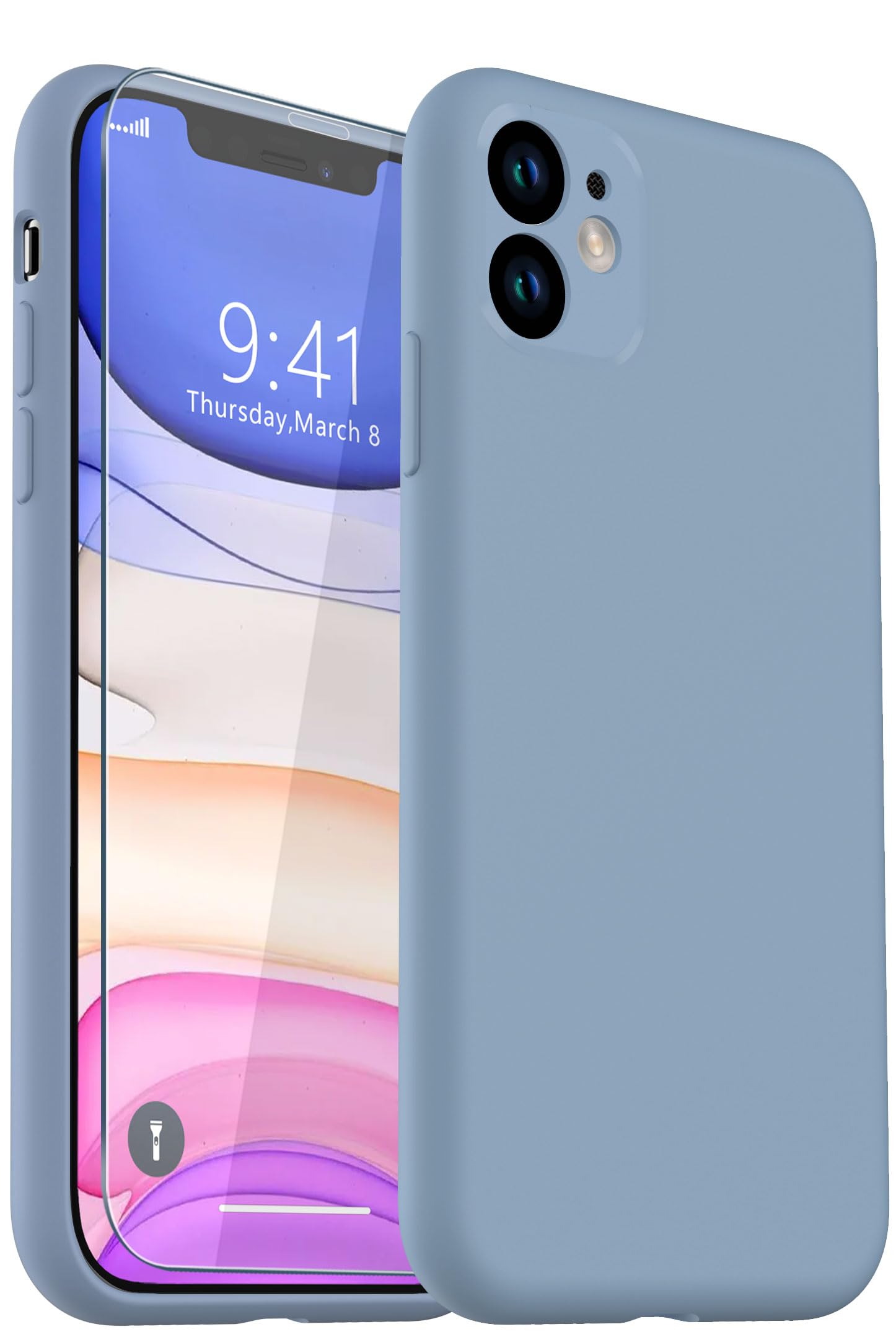 Coque iPhone 11 silicone bleu avec protège-écran verre trempé