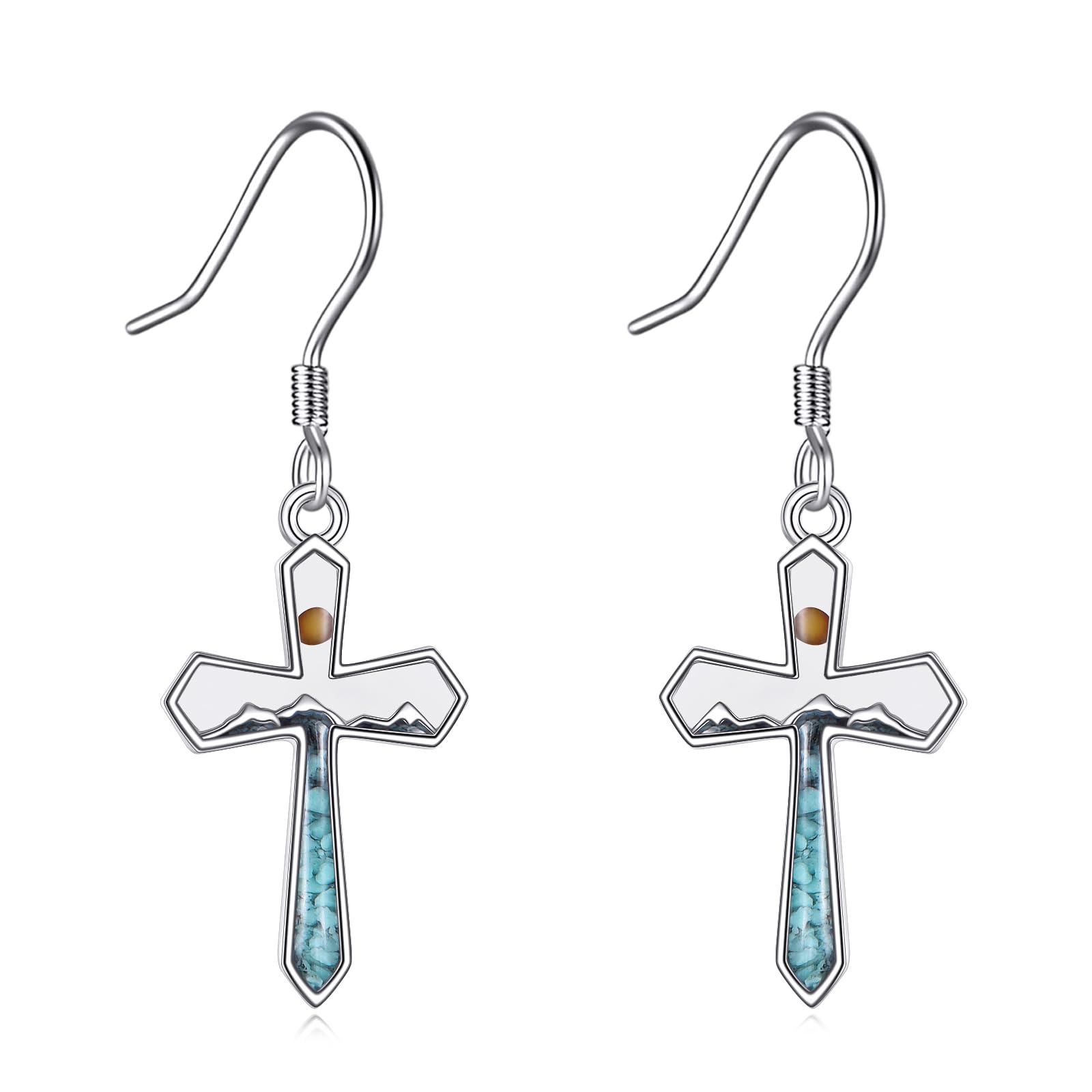 Boucles d'oreilles montagne en argent 925 et turquoise fine - 7