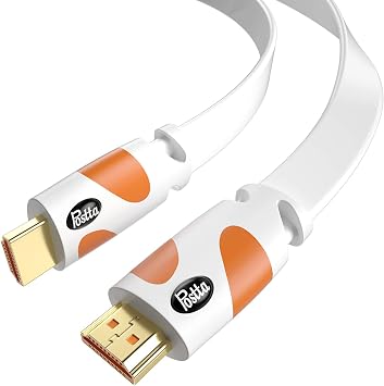 Postta Flat HDMI Cable 30 Feet 4K HDMI2.0 Cable Support 4K2160P,3D,1080P,Ethernet,Audio ReturnWhite-Orange