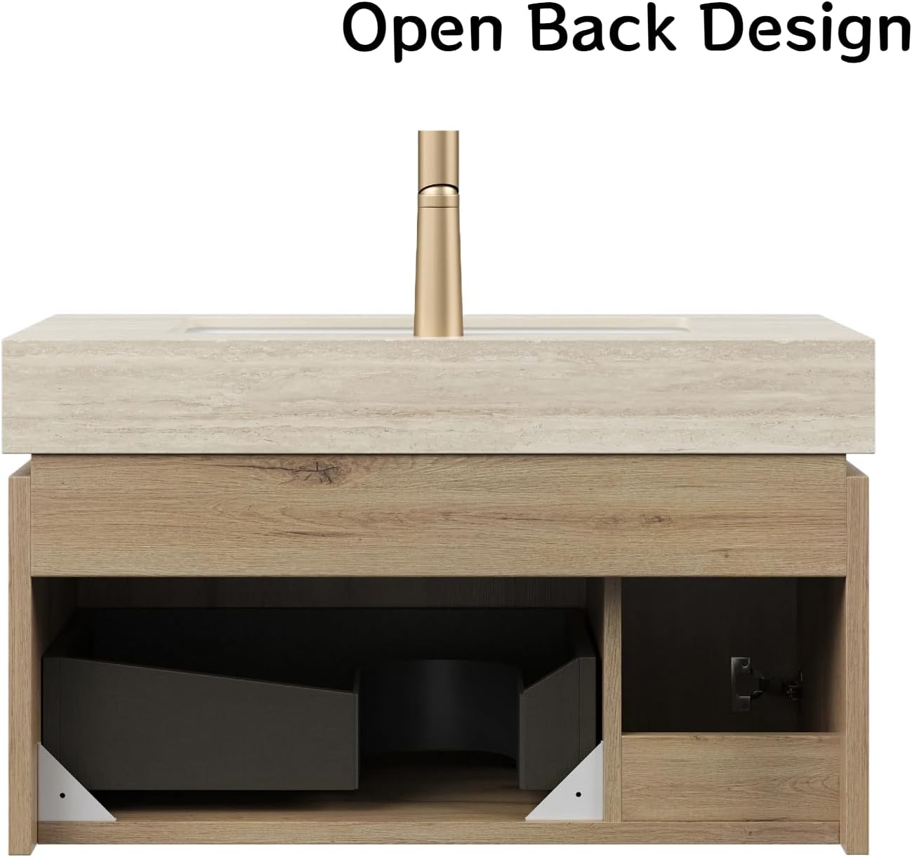 30" Bathroom Vanity with Sink, Wall-Mounted Plywood Bathroom Storage Cabinet with Ceramic Basin & Sintered Stone Countertop, Modern Pre-Assembled Floating Vanity with Drawer & Door, Oak
