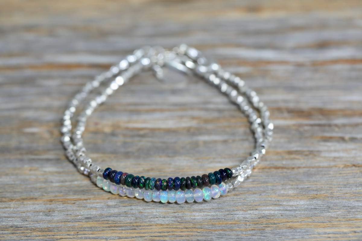 Black Opal Gemstone Sterling Silver Wrap Bracelet- October Birthstone Women's Jewelry-Gift Idea-Holiday - Image 3