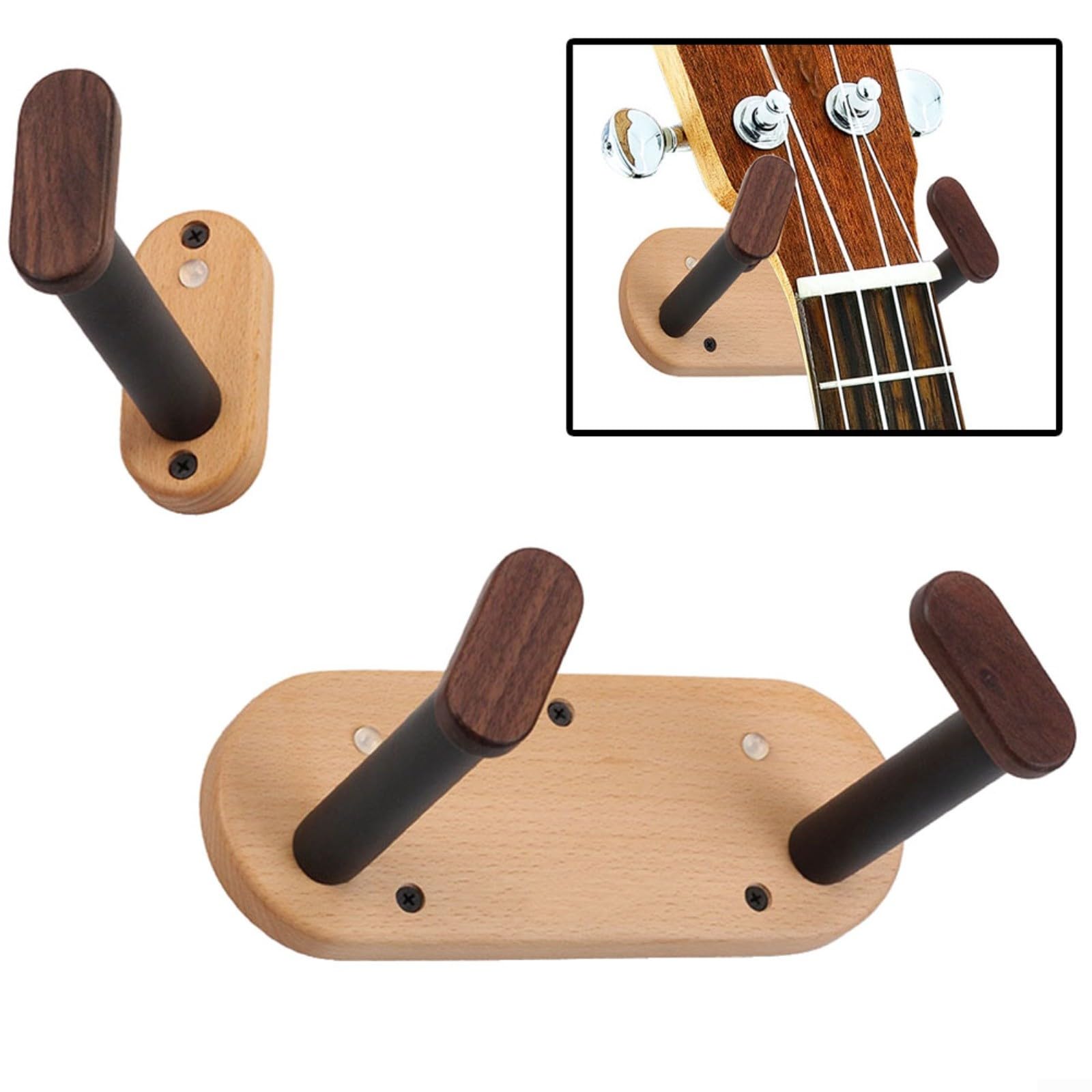 Soporte de pared ajustable para colgar guitarra, base de madera de haya con ranura para púa, pantalla horizontal para bajo eléctrico, acústico, ukelele, violín, para banjo, mandolina