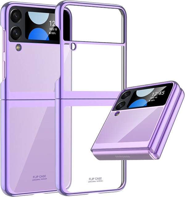 Vizvera For Samsung Galaxy Z Flip 4 Case, Galaxy Z Flip 4 Slim Phone Case, Premium Thin Full Protection Hard Polycarbonate with Glossy Border Cover for Samsung Galaxy Z Flip 4 5G 2022-Purple