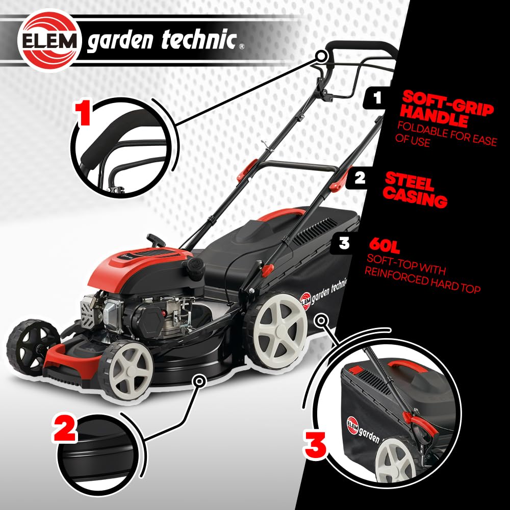 ELEM GARDEN TECHNIC Tondeuse Thermique tractée 169 CC - 508mm avec éjection latérale et Mulching