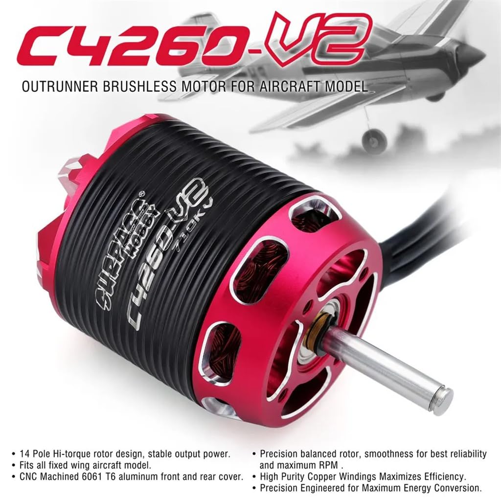 14 biegunów C4260 V2 600 KV/710 KV wysięgnik bezszczotkowy 80 A ESC do modelu samolotu ze stałym skrzydłem RC (czarno-czerwony 600KV)