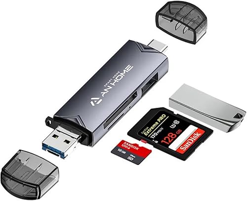 AnHome Lector de tarjetas SD USB C 6 en 1 OTG adaptador de memoria USB 3.0 USB C Micro USB compatible con SD/MicroSD/SDXC/SDHC/MMC/RS-MMC/UHS-I