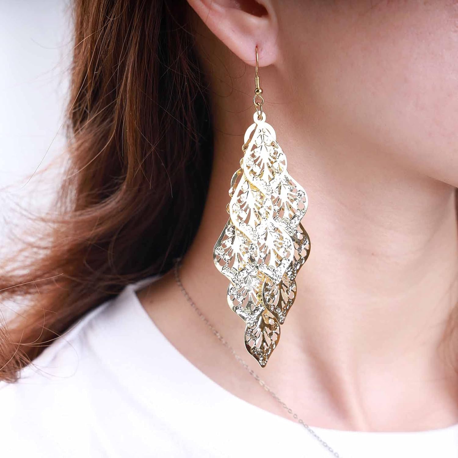 Andelaisi Boho Leaf Drop Dangle Earrings Vintage Carved Leaf Earrings Gold Fall Leaf Earrings Ethnic Super Lightweight Chandelier Earrings Jewelry for Women and Girls - Image 2