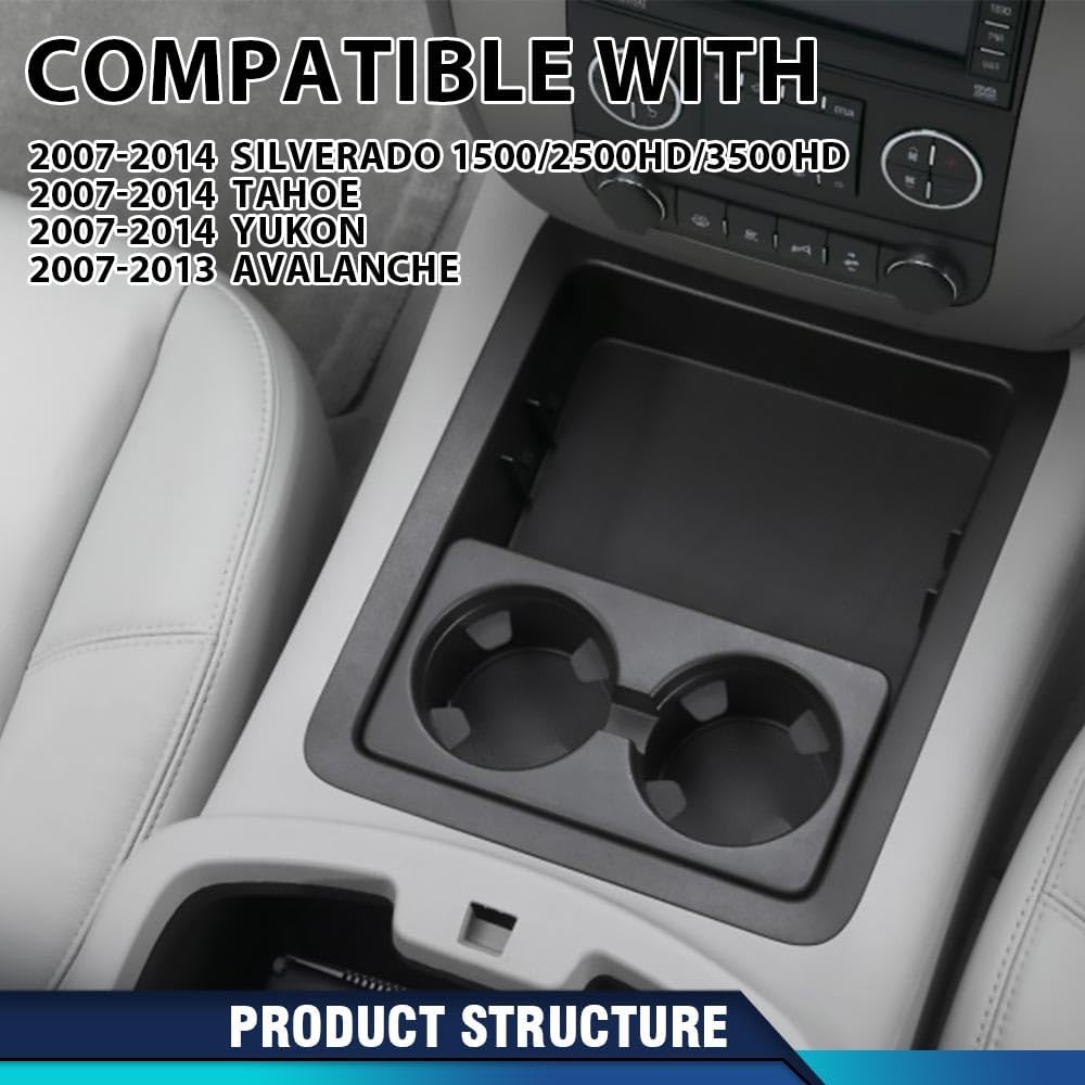 PIT66 Center Console Tray Cup Holder Bezel Compatible with 2007-2013 Chevy Suburban 1500/2500,Fit 2007-2013 Chevy Silverado GMC Sierra 1500/2500 HD/3500 HD,Fit 2007-2014 GMC Yukon