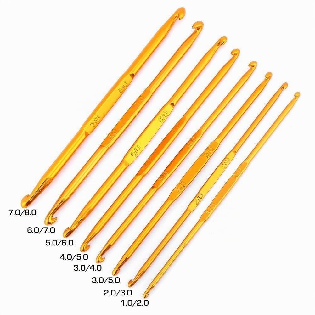 Set di Uncinetti Doppia Punta in Alluminio Ossidato Oro, Kit Professionale