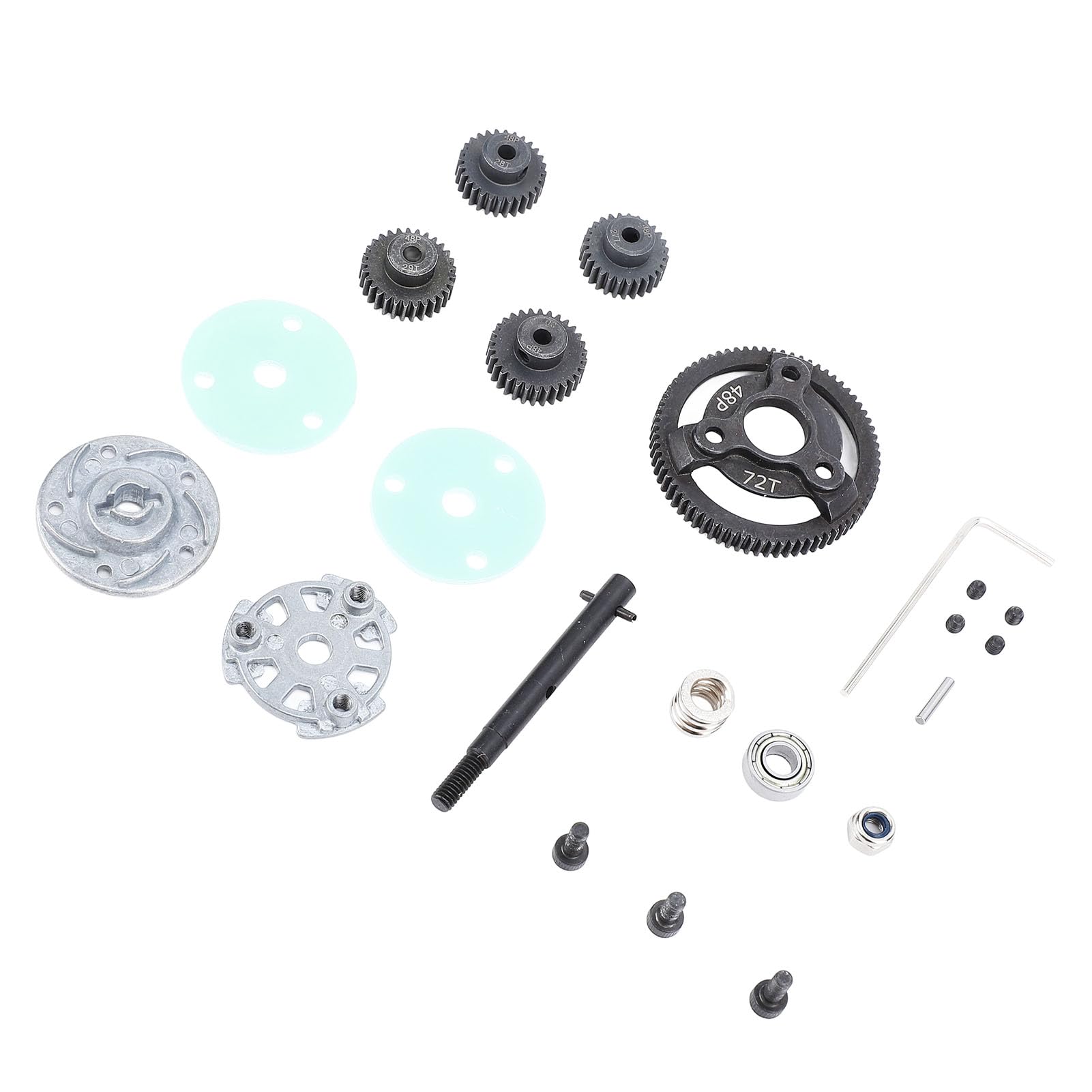 Metallgetriebesatz für Slash 2WD 1/10 RC Car, 72 Zähne großes Zahnrad mit 27T 28T 29T 30T Motorritzelschraubensatz