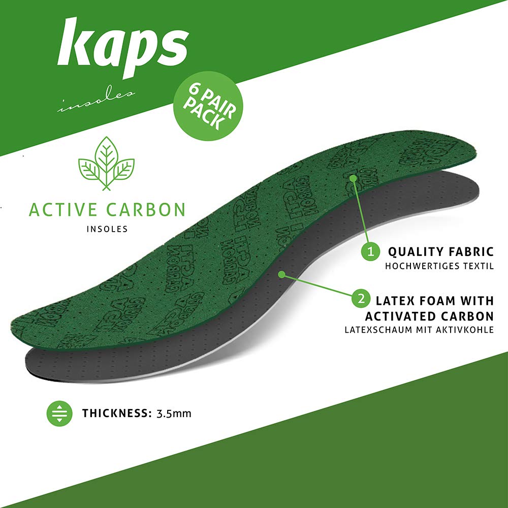 Plantillas Zapatos Carbón Activado, Paquete de 6 Pares Unisex, Absorción de Olores, Kaps 42 EUR Verde