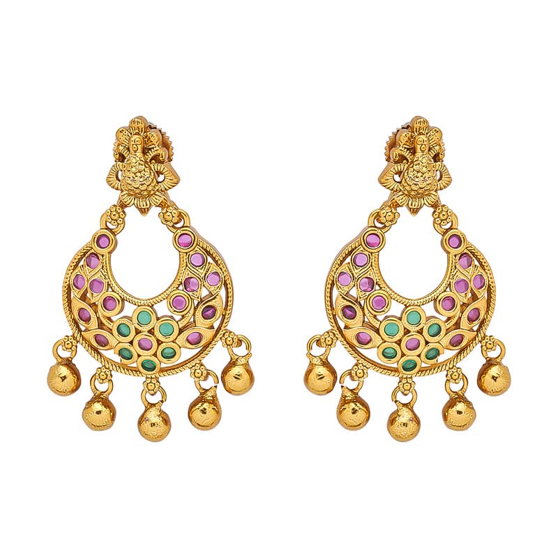 Buy Kushal's Fashion Jewellery Ruby & Green Antique Earring Emballished
