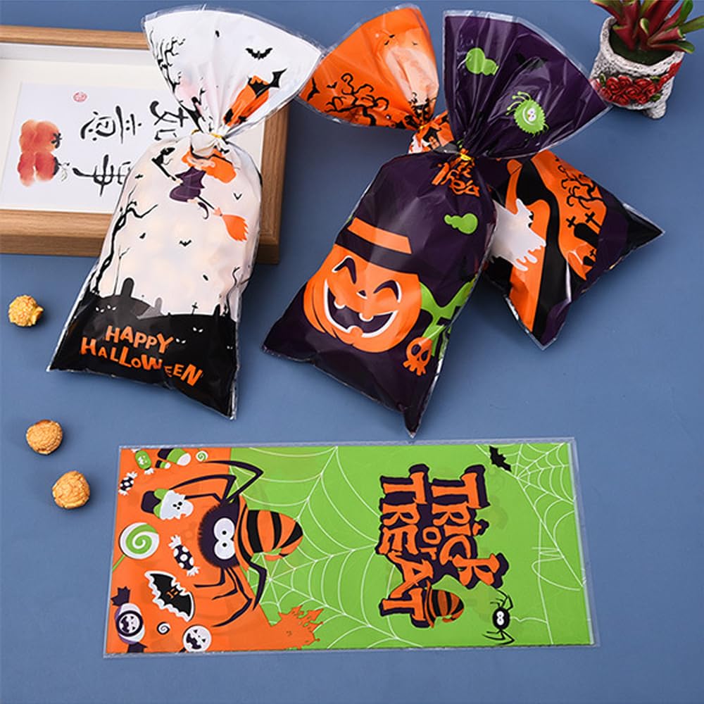 Lot De 100 Sacs à Friandises D'Halloween : Sacs à Bonbons D'Halloween, Sacs à Friandises Pour Enfants, Sacs à Friandises Mignons, Petits Biscuits D' Halloween, Sacs Cadeaux En Plastique Pour Décoration