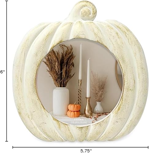 Miniatura 5 de Isaac Jacobs - Marco de fotos en forma de calabaza de 4 x 4 para decoración de Halloween u otoño, mesa de fotos y exhibición de pared (4 x 4, blanco