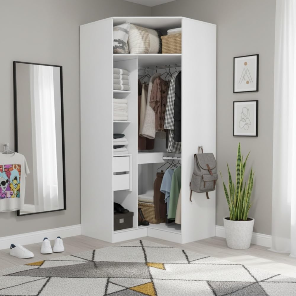 Befara Vestidor Rinconero Txokoa, Blanco, 105 x 56 x 230 cm, Vestidor esquinero Blanco de 105 x 56 x 230 cm
