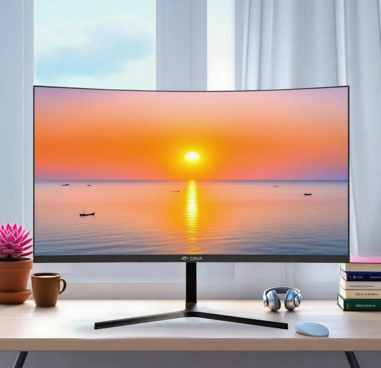 CRUA 24 Inch Curved Gaming Monitor, 180Hz/200Hz FHD 1080P, 1ms Response, AMD FreeSync, Eye-Care Flicker-Free, Frameless Esports Display with HDMI & DP, VESA Wall Mount – Black