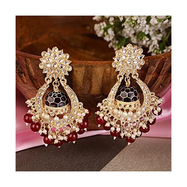 Shining Diva Fashion Latest Stylish Traditional Kundan Chandbalis Earrings for Women and Girls - Image 4