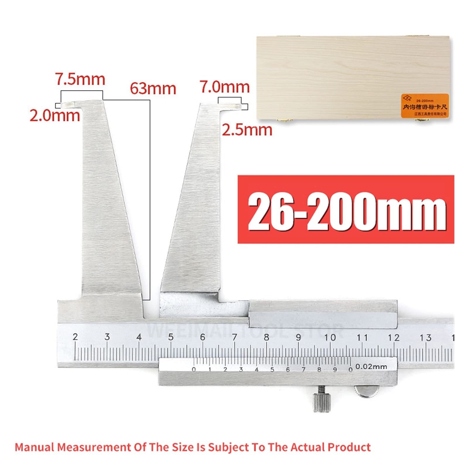 Calibrador digital, 26-200 mm Diámetro interno Calibradores Groove interior Vernier Calibrador de acero inoxidable Herramienta medición diámetro 10-160(26 200 Inside Groove)