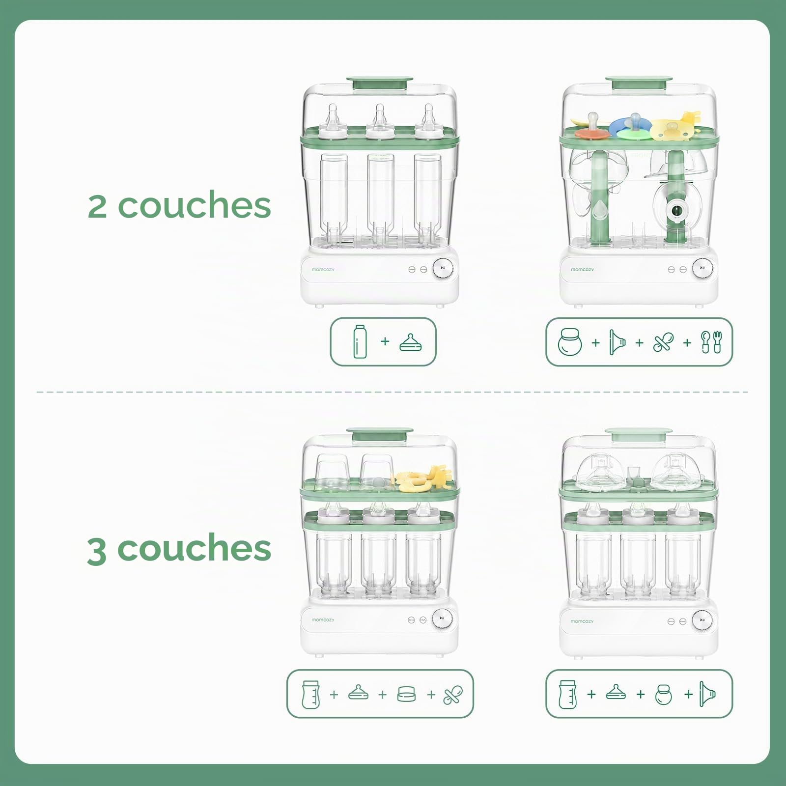 Momcozy Stérilisateur et séchoir à biberons à 3 couches, stérilisation et séchage rapides, stérilisateur universel pour tous les biberons et accessoires de tire-lait, écran tactile et désinfectant de