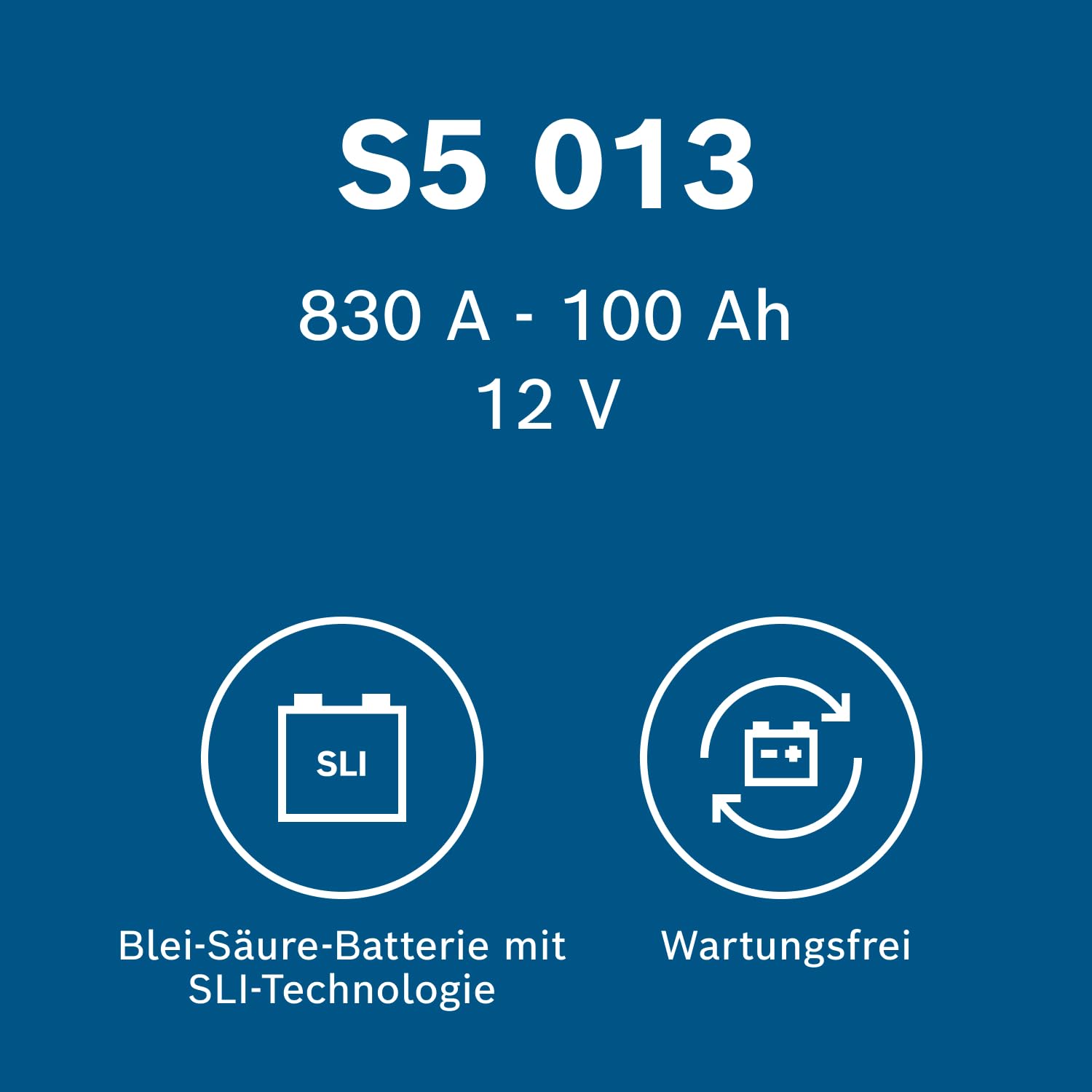 Bosch S5 013 Autobatterie 100 Ah - 830 A - 12 V, Blei-Säure-Batterie für Fahrzeuge ohne Start-Stopp-Automatik - Polarität: links - rechts +, 353 x 175 x 190 mm - für Kfz mit hohem Strombedarf