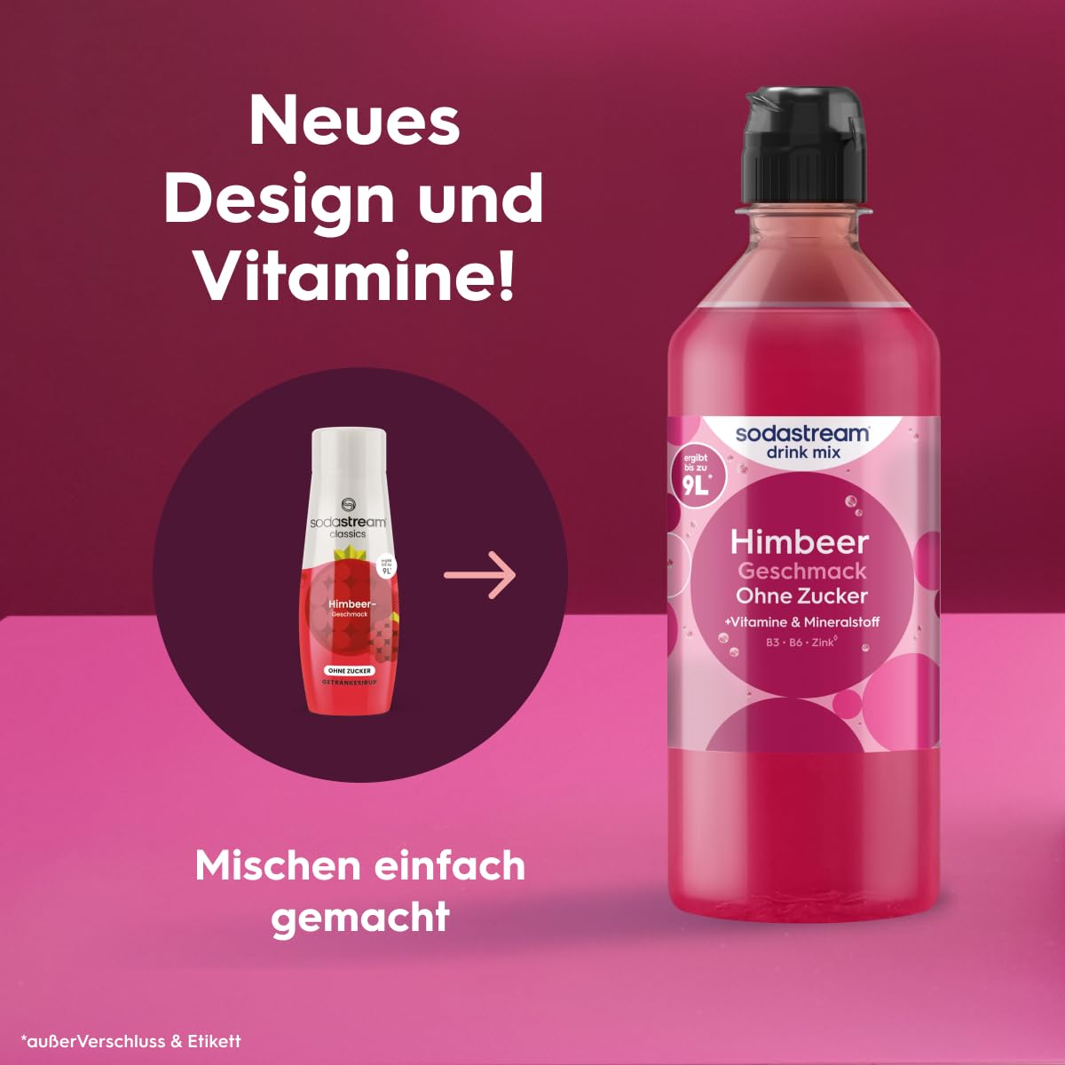Sodastream drink mix Himbeere ohne Zucker – zuckerfreier Sirup für gesprudeltes & stilles Wasser, 4er Pack (4 x 440 ml), mit Vitamine & Mineralstoff, ergibt bis zu 9L Fertiggetränk