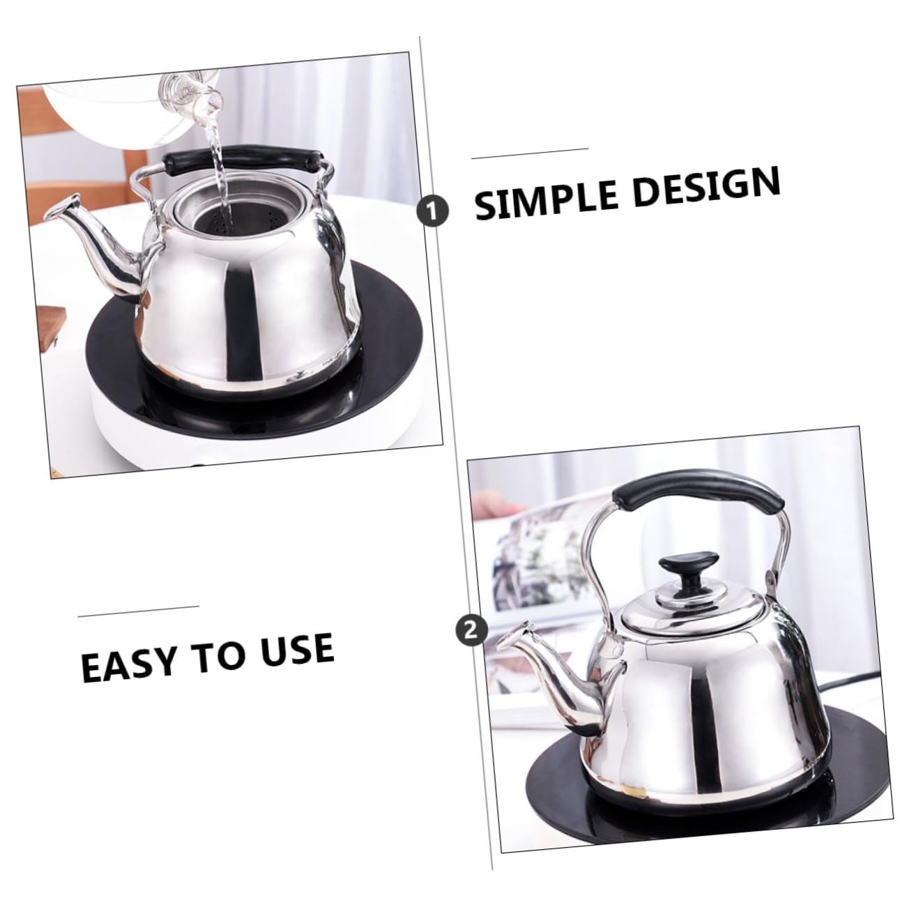 Tetera de Acero Inoxidable con emisión de Sonido, colador de té, hervidor de Agua, Mango Resistente al Calor, antiescaldaduras, para Uso doméstico y hostelería.