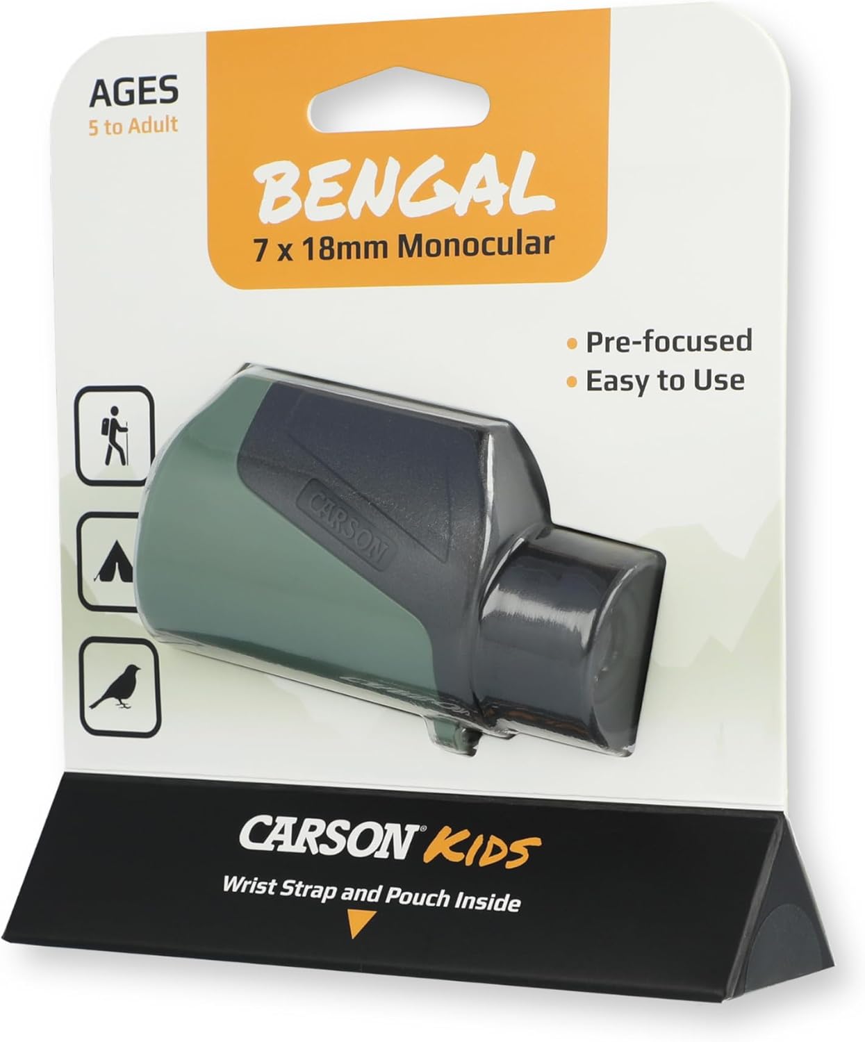 Carson Bengal 7x18mm Focus Free STEM Toy Monocular for Kids, Outdoor Children’s Science Tool (BG-718)