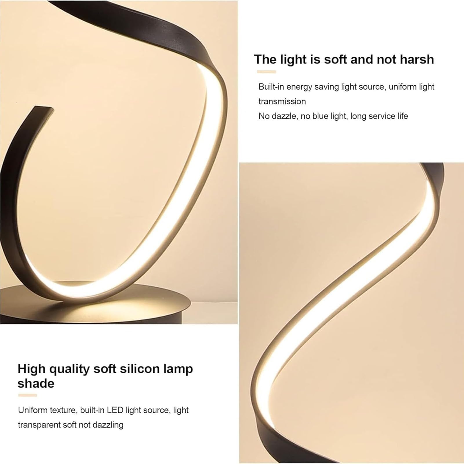 Curve Spotlight - Moderno A Bertikal Nga Espiral A Lampara Ti Suelo, 3 A Temperatura Ti Kolor Dimmable A Lawag Ti Suli, Salas Sofa Background Wall Atmosphere Decor(Black)