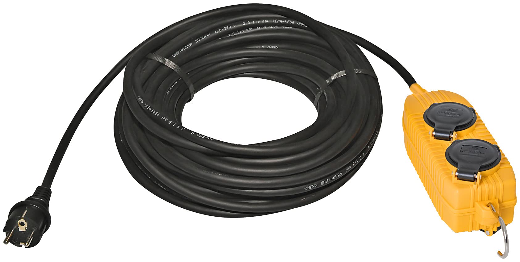 Brennenstuhl 1151731 Verlängerungskabel, Powerblock + 4 Steckdosen, mit Klappdeckel IP44 H07RN 3G2,5 Schwarz, gelb, 1151731