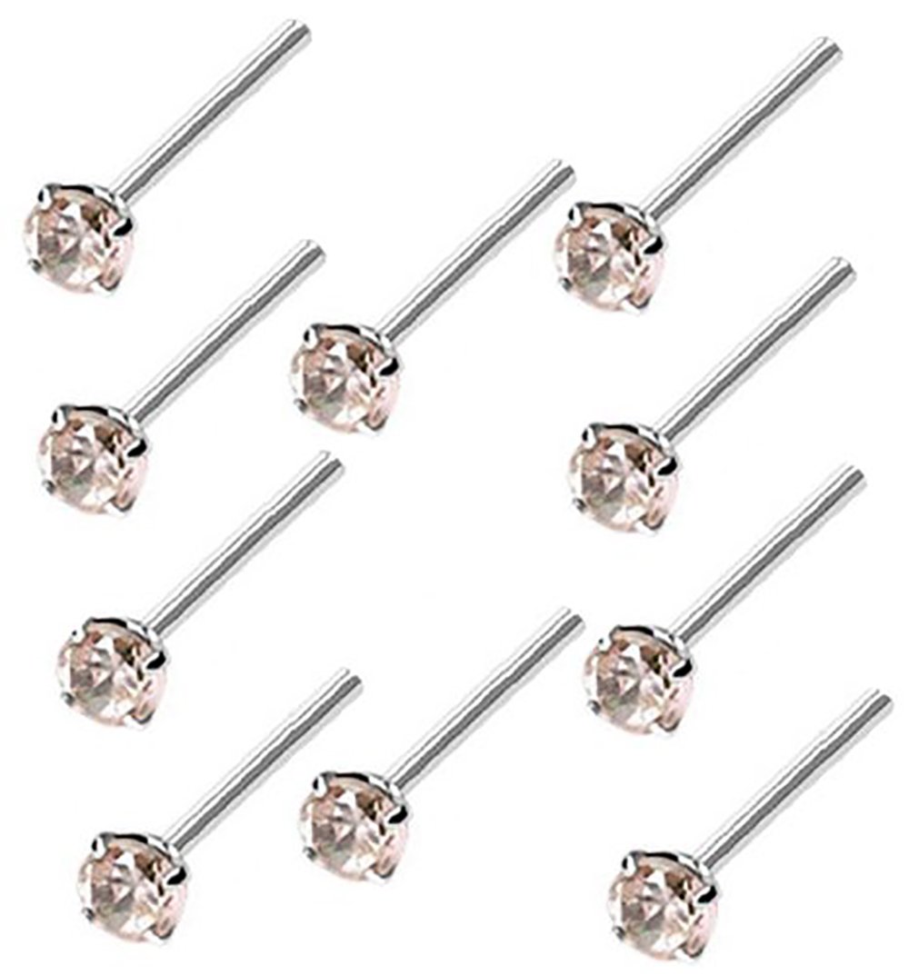 L & L Nation Peach Cz 925 Sterling Silver Nose Ring 1.2mm Prong Setting Straight Ended 10 Pcs Lot