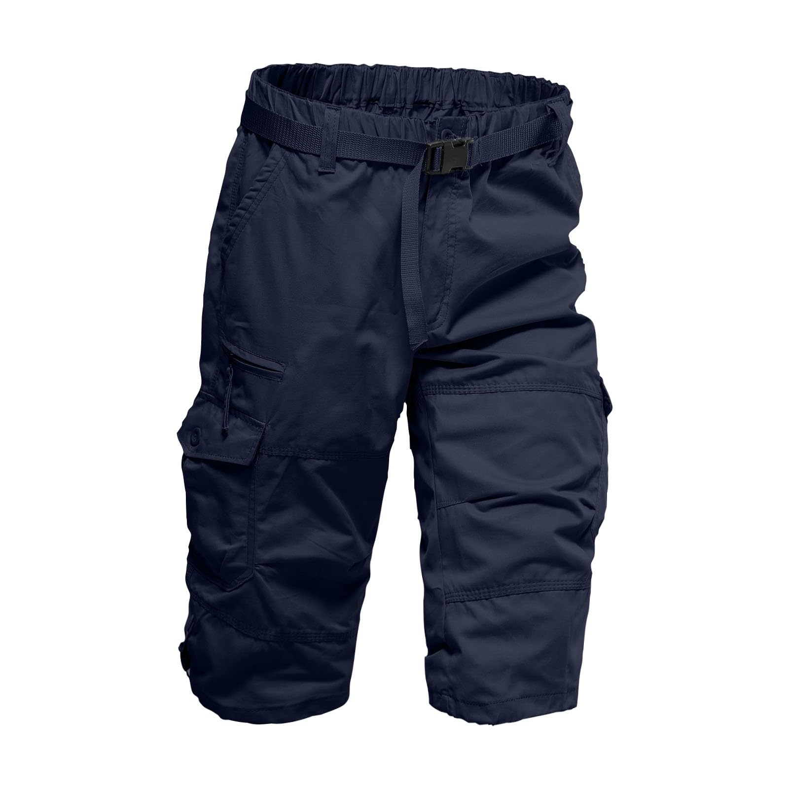 Mens Capri Long Twill Bermuda Cargo Shorts Relaxed Fit Workout Athletic Hiking Elastic Waist Business Casual Golf Shorts
