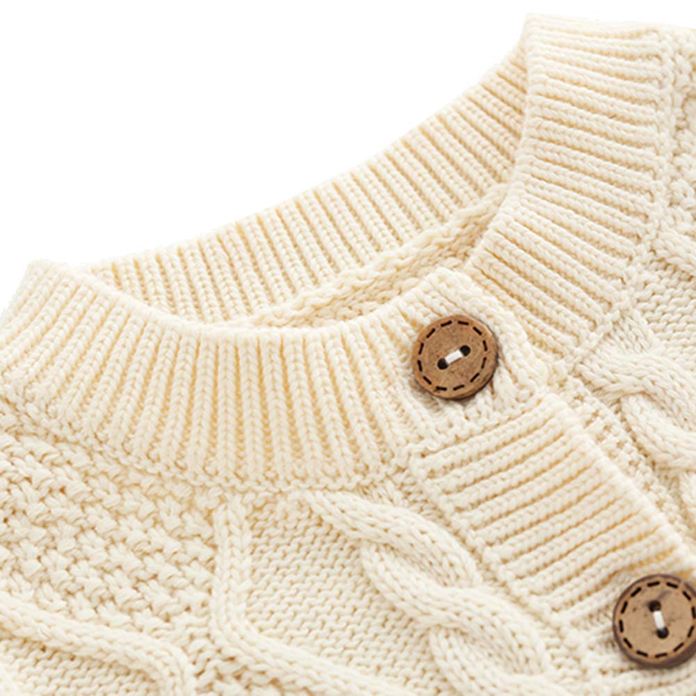 amropi Nouveau-né Bébé Tricot Barboteuse avec Bonnet Combinaison Manches Longues Tenue Ensemble 0-3 Mois,Beige