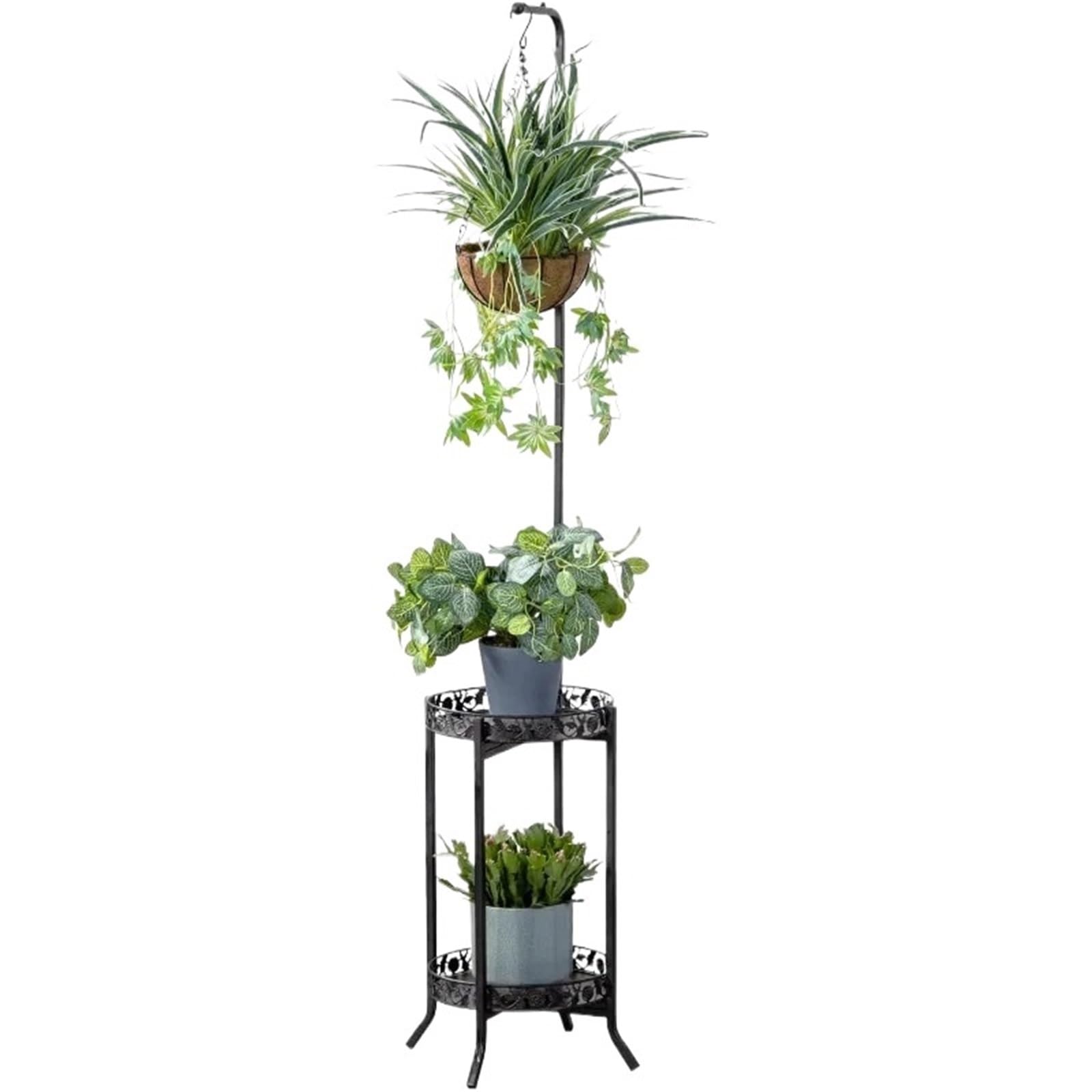 LINYpA66 Plant Stand Indoor 2-tier Hanging Plant Stand, Space-Saving Iron Planter Shelves Flower Pot Organizer Rack Multiple Display Holder Shelf