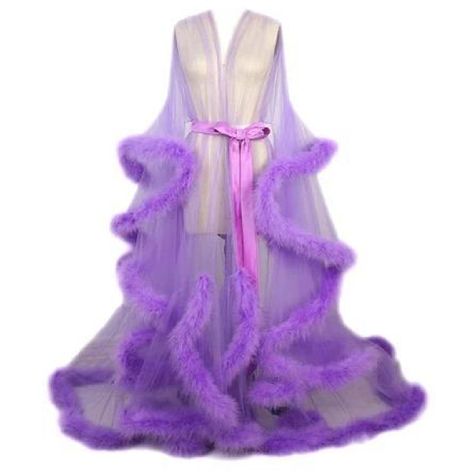 Mhnfgdse Women's I Sexy Lingerie Tulle Nightgown Bathrobe Flared Sleeves Nightwear Feather Robe Party Nightwear Kimono Sexy Llusion Christmas Lingerie, One Size