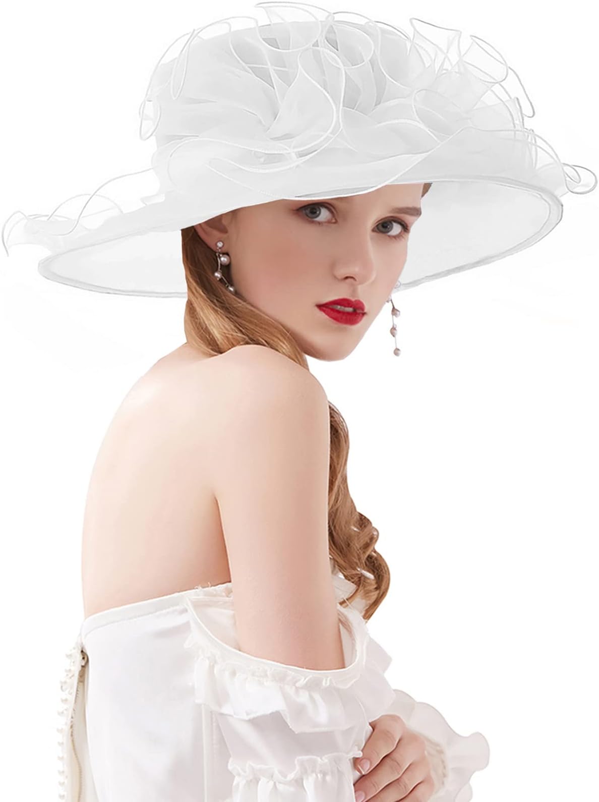 RZTARZTA Women's Kentucky Derby Church Dress Hat Wide Brim Leaf Flower Bridal Shower Hat