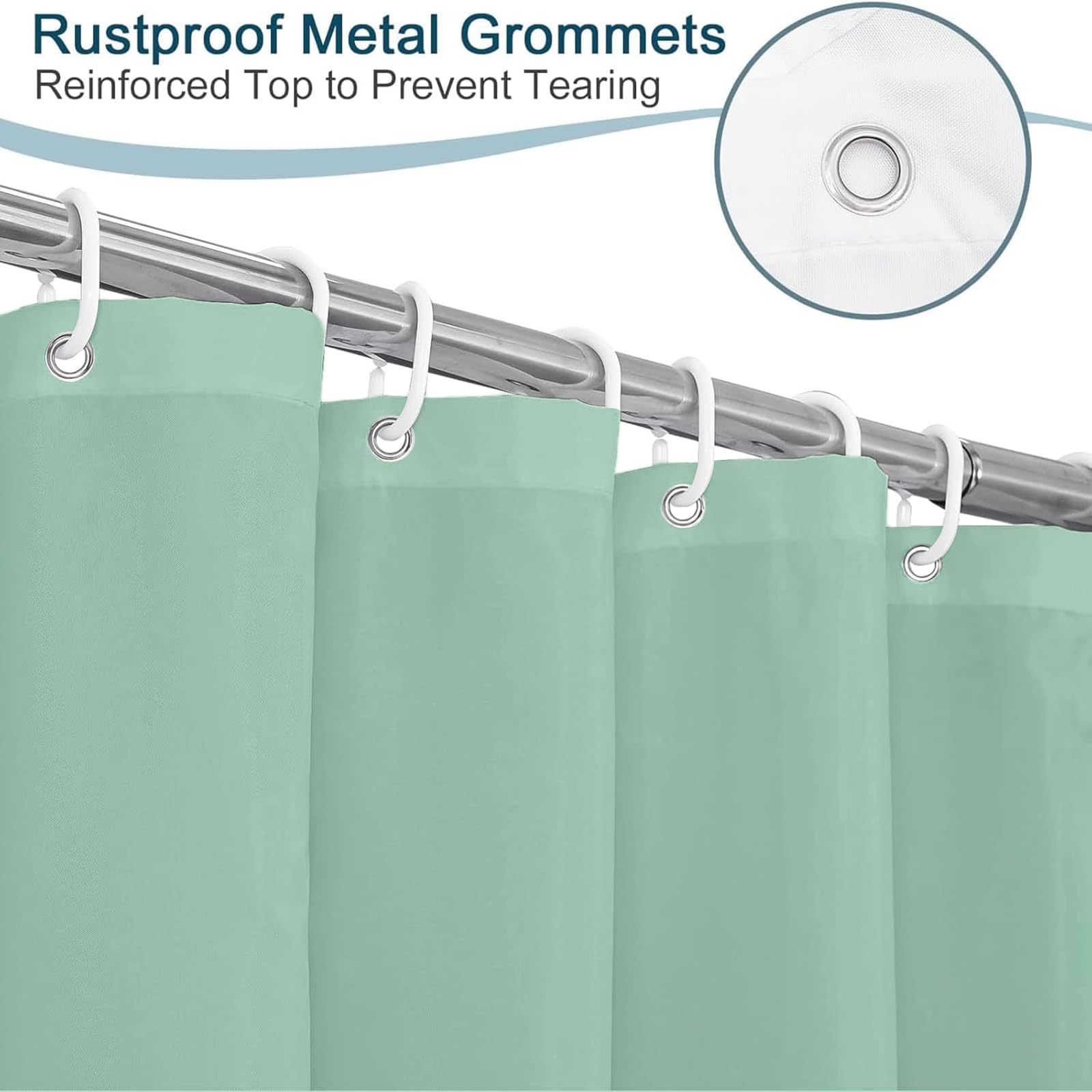 Cortina Ducha 90 x 230 cm Cortina de Baño Impermeable - Resistente Al Moho y Al Moho, Tela Repelente Agua, 100% Poliéster, con Ojales y Anillos, Verde Claro