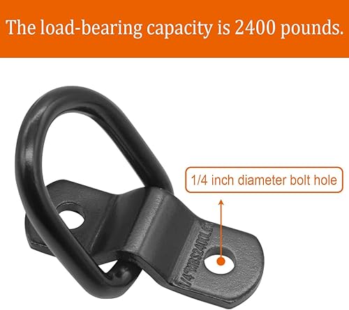 Miniatura 3 de Seamaka 10 ganchos de anclaje de anillos D de 14 de pulgada, anillos en D de acero negro resistente, capacidad de 2400 libras, para correas de