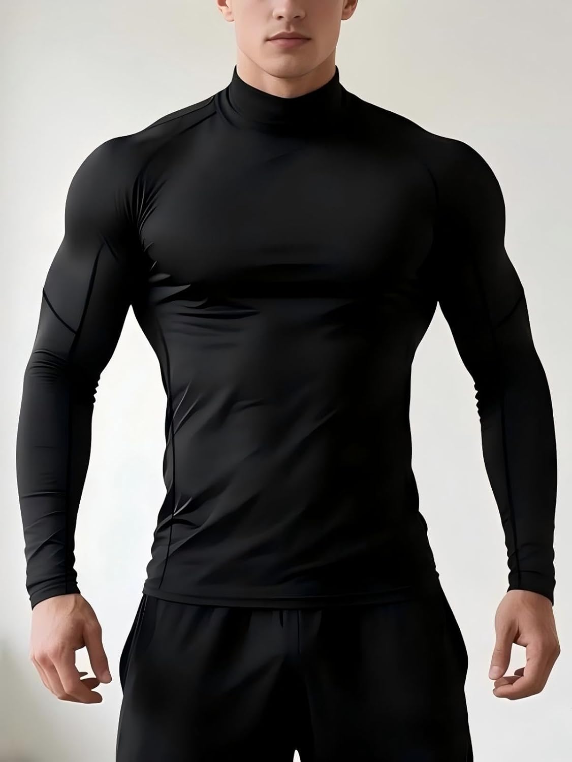 Mens Compression Long Sleeve Turtleneck Shirt Moisture Wicking Stretch Athletic Base Layer for Gym Sports Workout