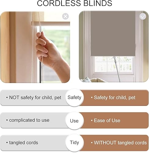 Miniatura 3 de Joydeco Persianas y persianas opacas sin cordones de tela café de 46 pulgadas de ancho, para ventanas de interiores y exteriores, bloqueo de luz,